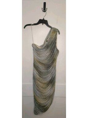 NWT Size Medium Express Mesh Printed One Shoulder Asymmetrical Midi Dress